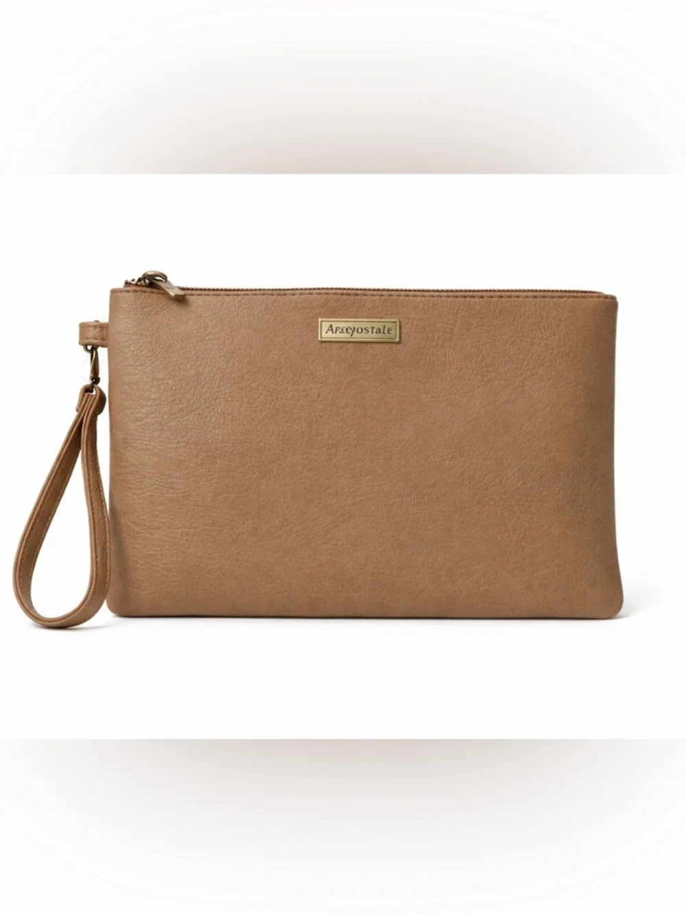 Aeropostale Beige Faux Leather Wristlet Clutch Zip Pouch Neutral Everyday Bag